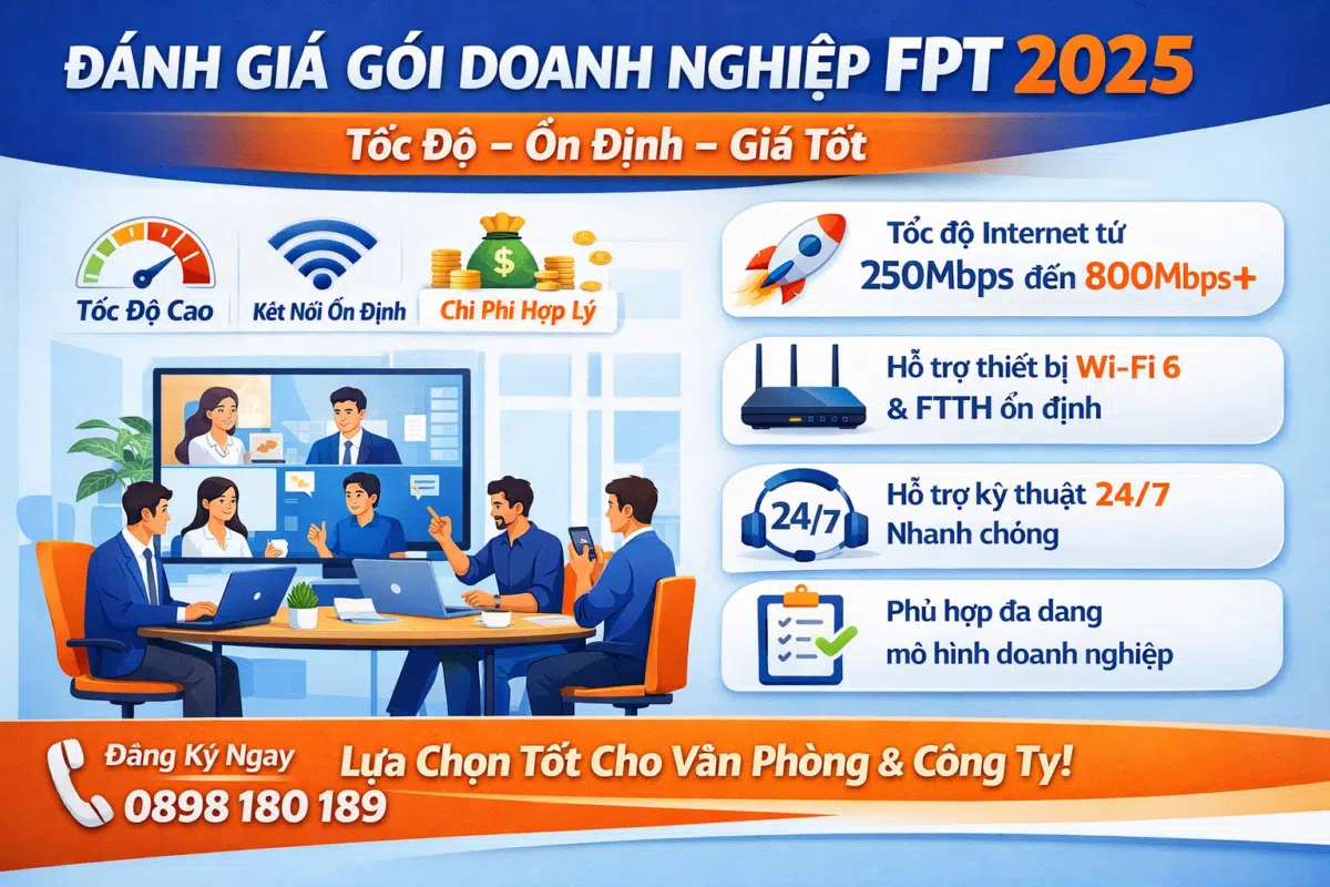 Đánh giá gói doanh nghiệp FPT 2025 với tốc độ cao, kết nối ổn định, giá tốt cho văn phòng và công ty