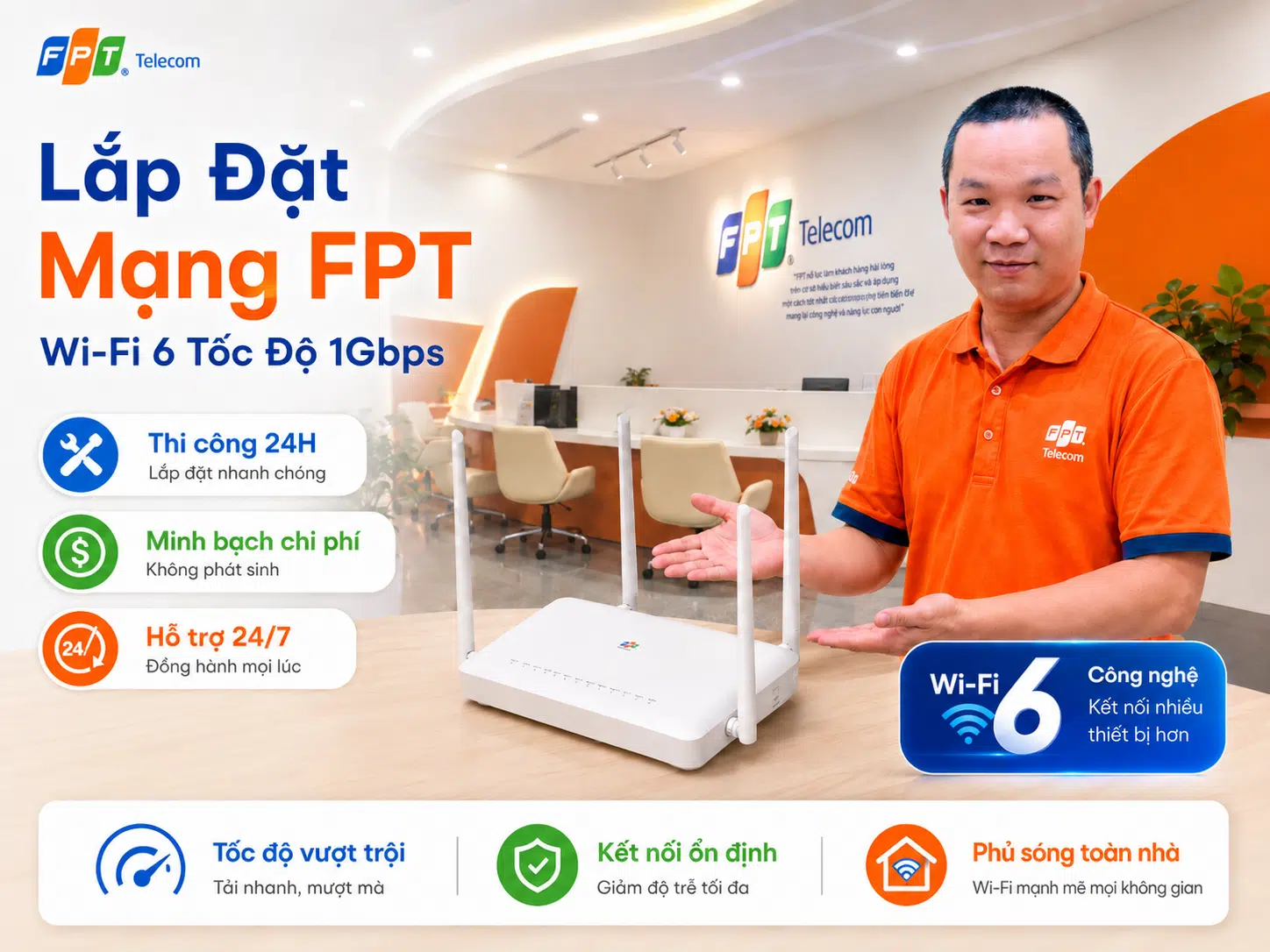 Nhân viên FPT tư vấn đăng ký lắp đặt mạng FPT Wi-Fi 6