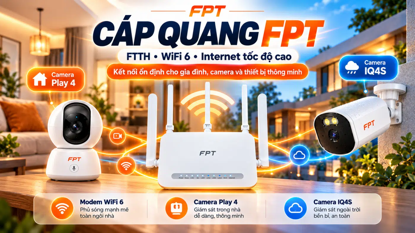 Cáp quang FPT FTTH với modem WiFi 6 và Internet tốc độ cao