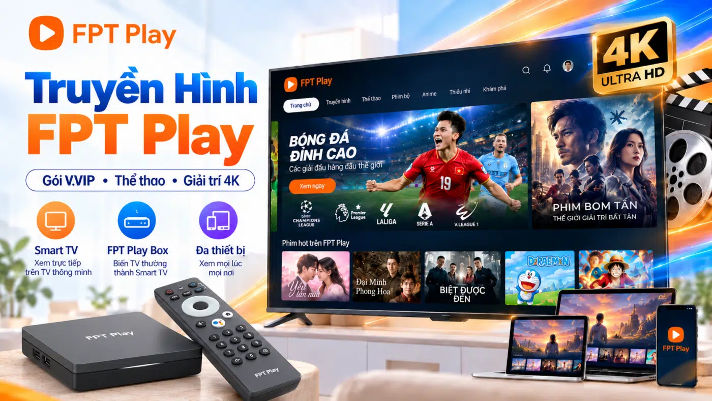 Truyền hình FPT Play với gói V.VIP, thể thao, giải trí 4K và FPT Play Box