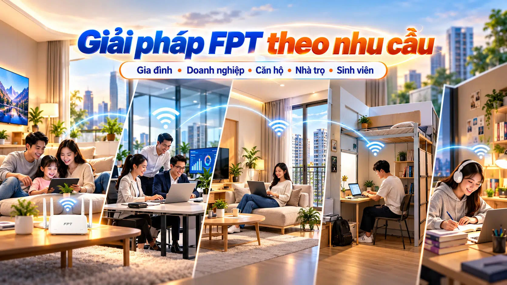 Giải pháp FPT cho gia đình, doanh nghiệp, căn hộ, nhà trọ và sinh viên