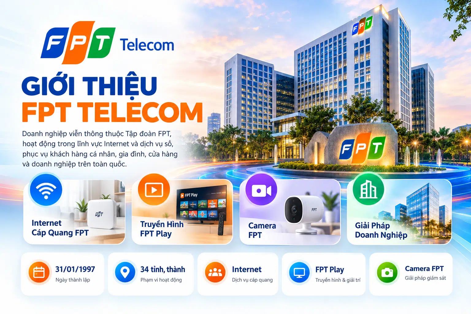 FPT Telecom và các dịch vụ Internet FPT, FPT Play và Camera FPT