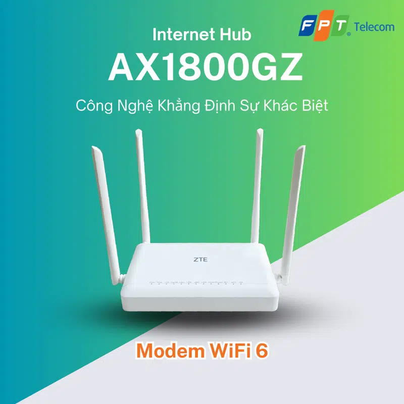Modem WiFi 6 FPT Internet Hub AX1800GZ với bốn ăng-ten ngoài